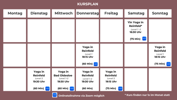 Kursplan Yoga in Reinfeld und Bad Oldesloe